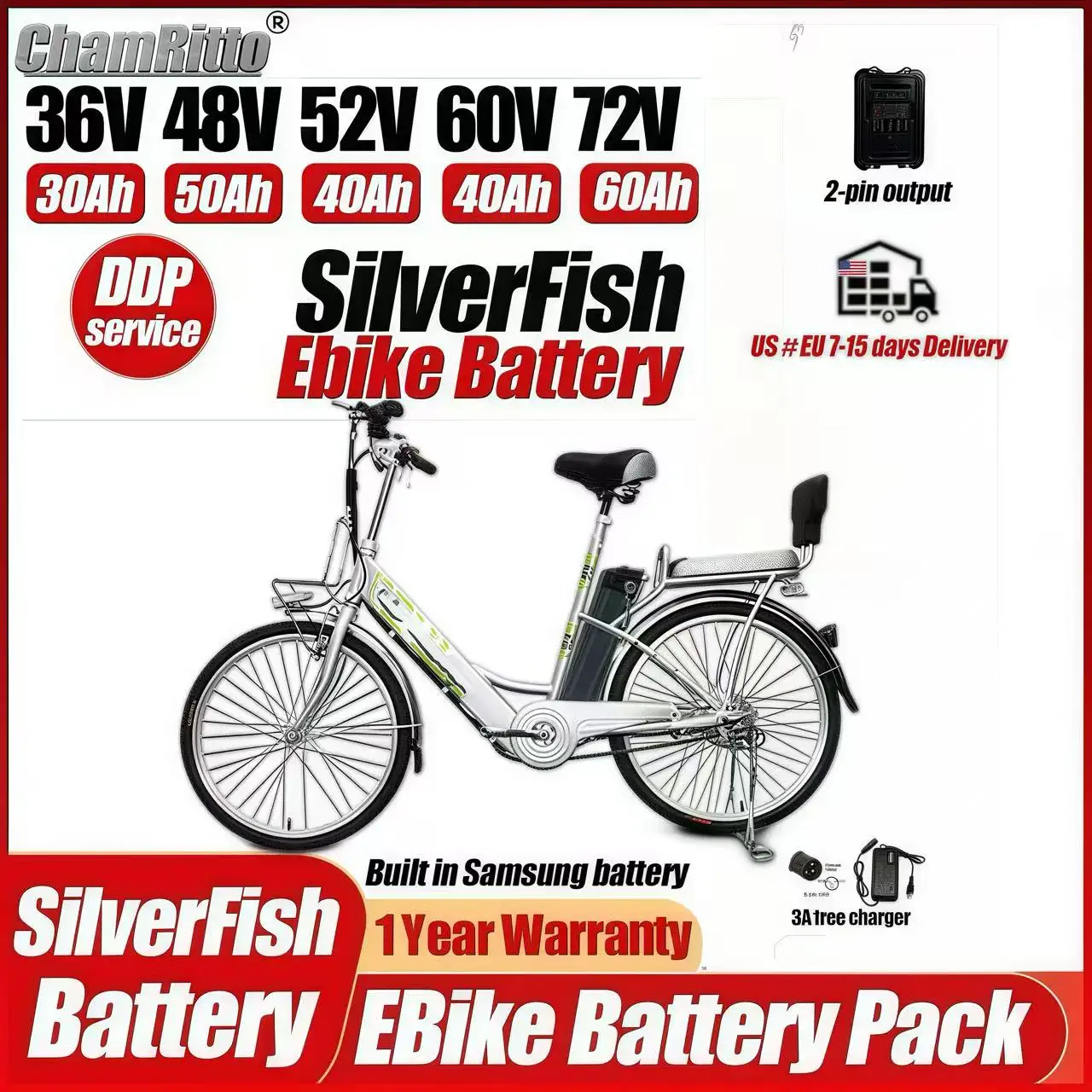 

Аккумулятор SilverFish 48В 30Ач для электровелосипеда Duotts S26, 750Вт, 1000Вт, литиевая батарея 20Ач, 50Ач, 35Ач, 1500Вт