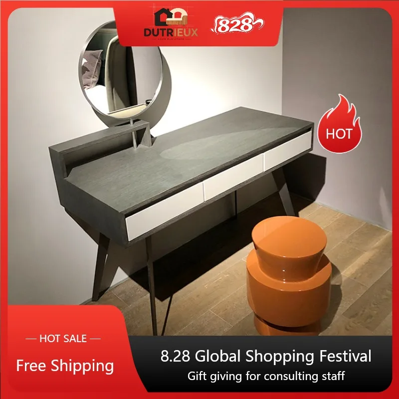 European Storage Vanity Table Floor Aesthetic Space Saving Makeup Cabinet Bedroom Solid Wood Penteadeira Feminina Furniture