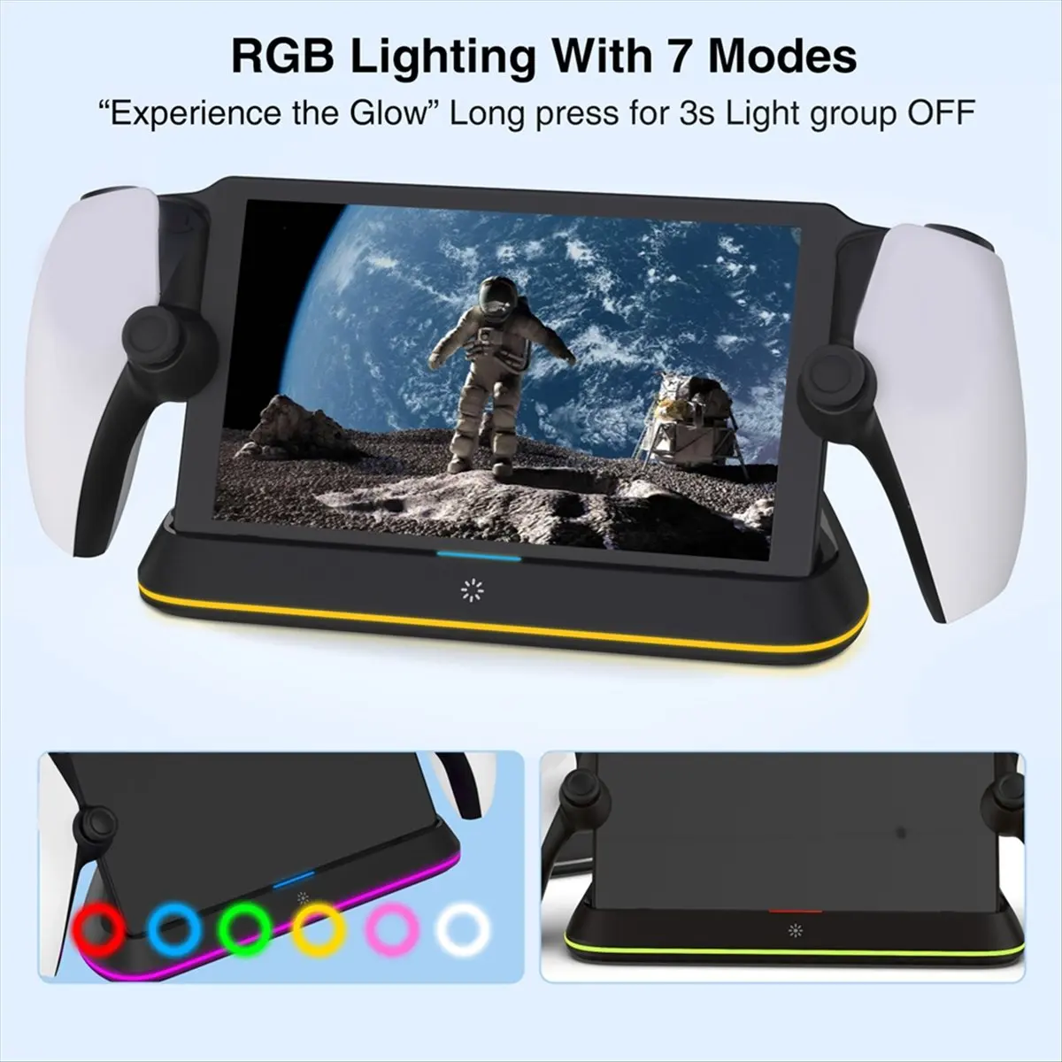 

CANING — портативная зарядная док-станция, 7 режимов освещения RGB, подставка для зарядного устройства для консоли, держатель для PlayStation/PS5 Portal, удаленный плеер A