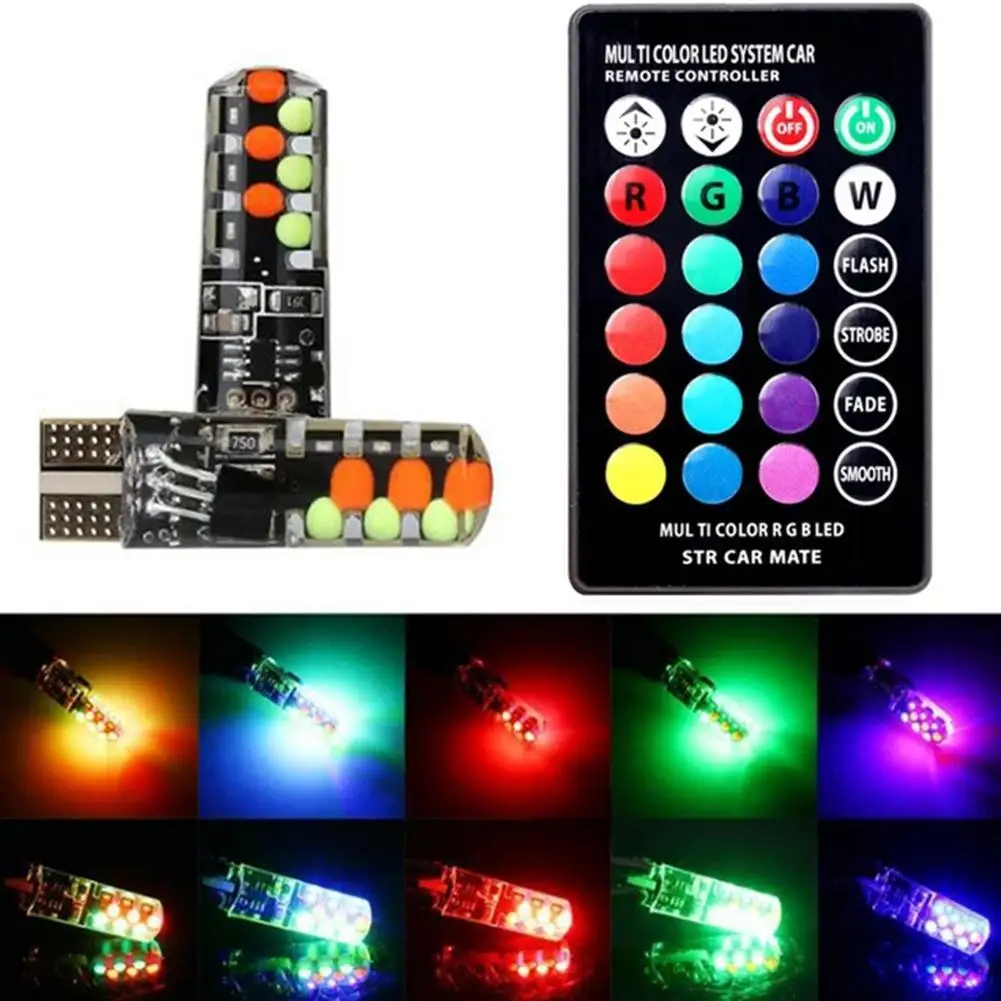 1 комплект, 12 В, разноцветные автомобильные лампы RGB-COB, 10 W5W SMD, автомобильные купольные лампы для чтения, лампы с клиновидным цоколем RGB, лампы с пультом дистанционного управления