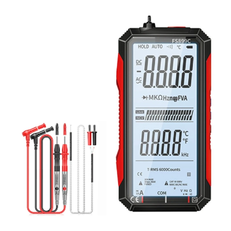 Plastic Multimeter Tester 4.7Inch Screen Voltmeter Amp Tester Auto Ranging 6000 Counts Measures AC DC Voltage Current