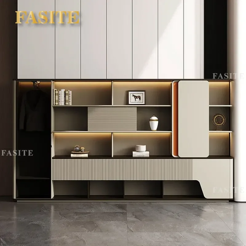 For Office Furniture Large Floor to Ceiling Bookcase with Light Luxury Atmospheric Background Cabinet