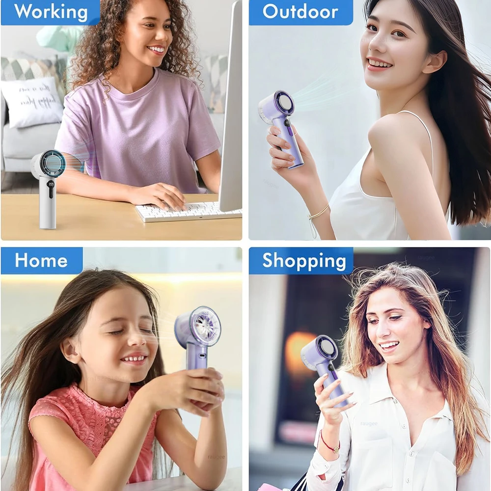 Мини-портативный ручной охлаждающий вентилятор, 199-скоростной регулируемый воздушный турбовентилятор, складной ручной вентилятор для путешествий, персональный настольный вентилятор для льда