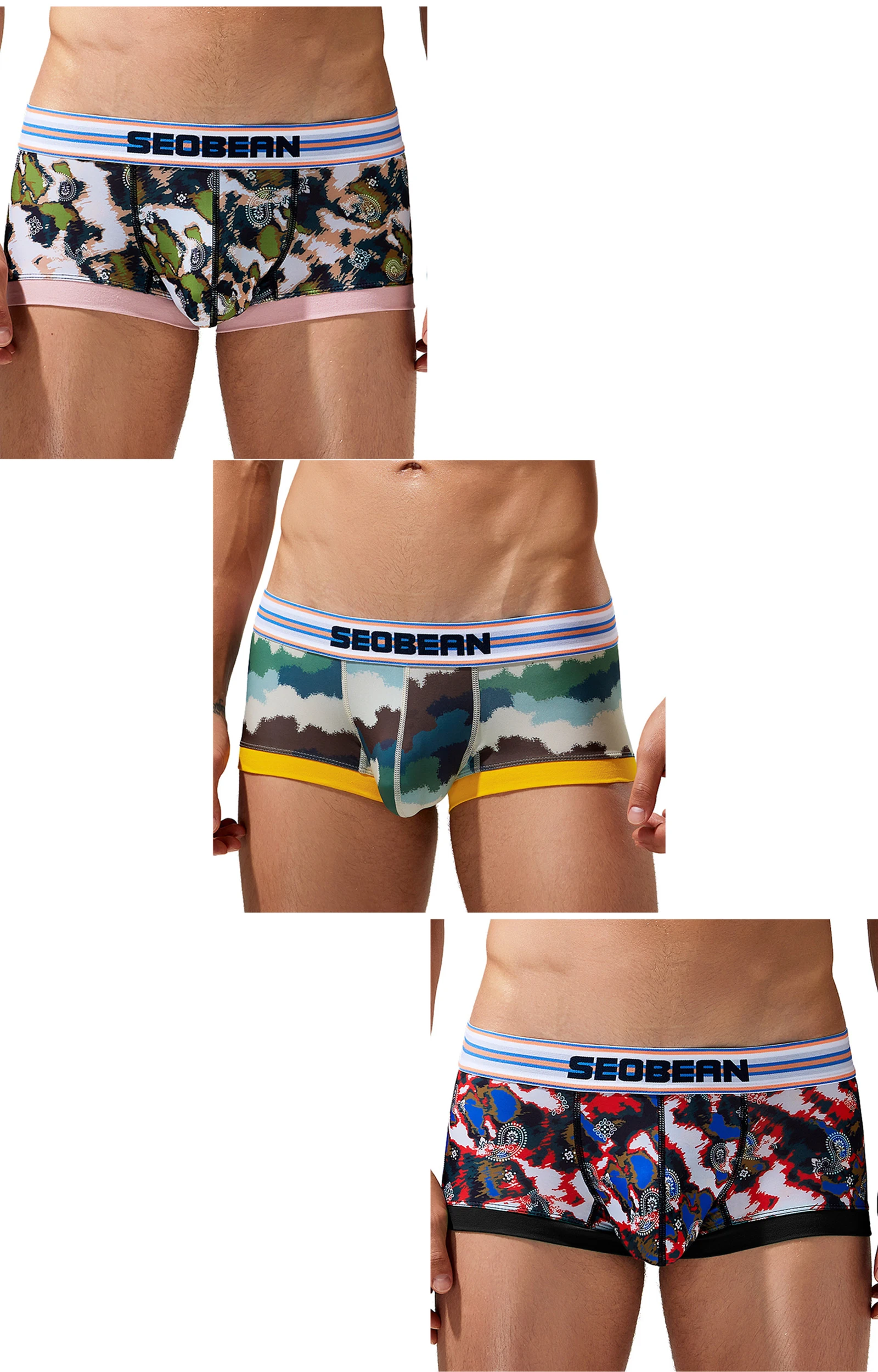 

Комплект из 3 мужских мягких U-образных камуфляжных трусов-боксеров SEOBEAN с низкой талией, удобное легкое нижнее белье