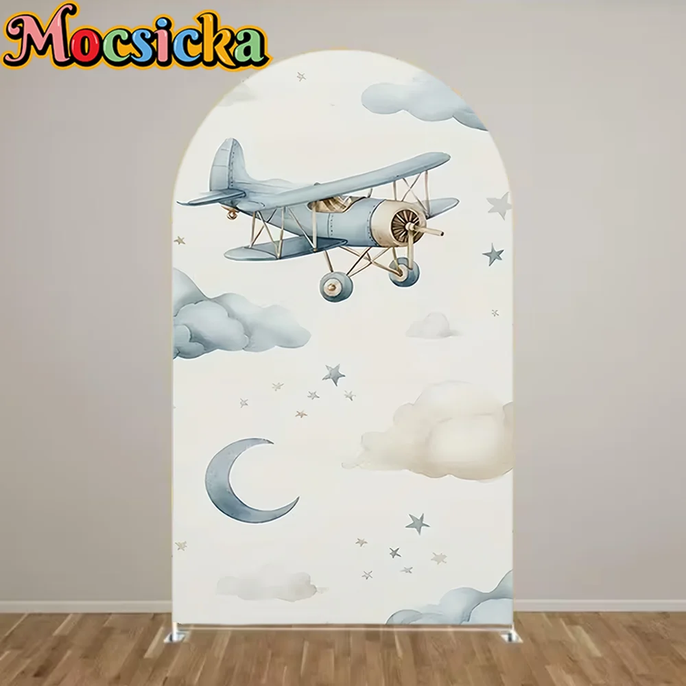 Custom 2-Sided Pilot Adventure Plane Boys Birthday Party Baby Shower Covers Chiara Arch Background Decor Backdrop Photo