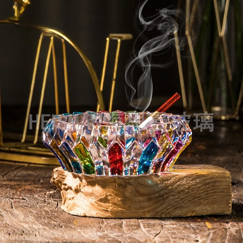 Vintage Hand Painted Colorful Glass Ashtray High Value Crystal Home Decor Retro Storage