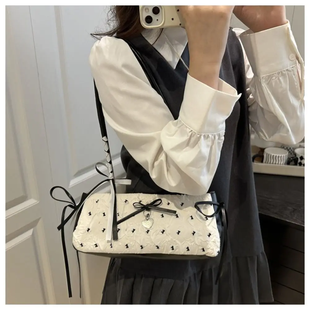 Elegante Damenhandtasche mit koreanischer Schleifendekoration, Nischenstil, PU-Material, quadratische Tasche, Reißverschluss, Unterarmtasche, für den Alltag. – Detail 20