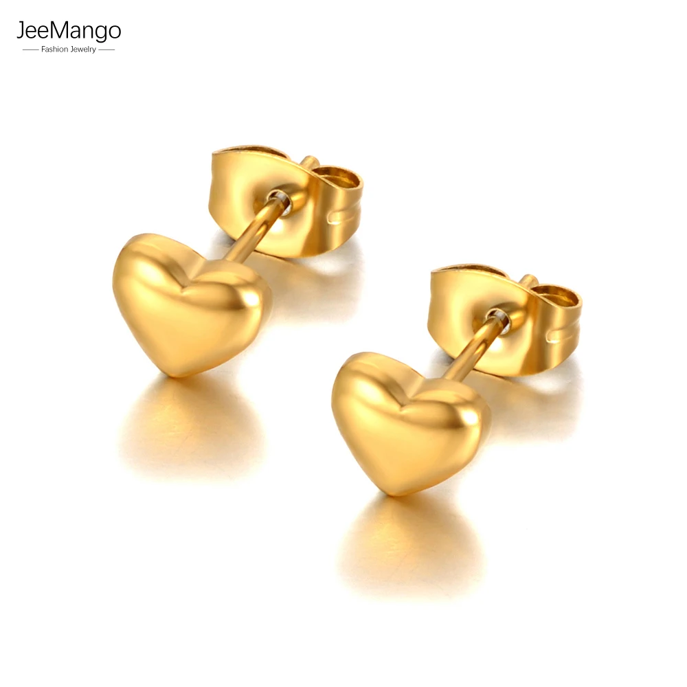 JeeMango Romantic Titanium Stainless Steel Love Heart Stud Earrings Classic Wedding Party Earrings For Women Kolczyki JE21054