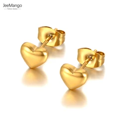 JeeMango Romantic Titanium Stainless Steel Love Heart Stud Earrings Classic Wedding Party Earrings For Women Kolczyki JE21054