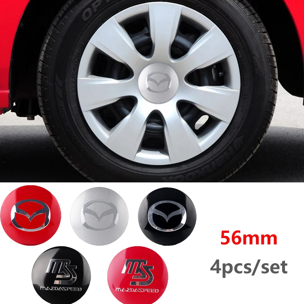 4Pcs 56mm Car Emblem Wheel Center Hub Decoration Stickers for Mazda 3 Bk 6 Gh CX-5 CX30 MX-5 2 CX-3 GJ GL CX-8 MS RX-8 626 Miata