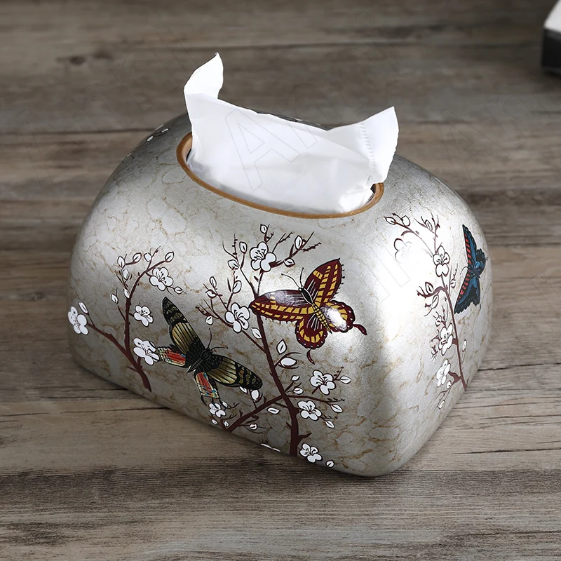 European Ceramic Tissue Box Overglaze Butterfly Decorative Office Desktop Paper Boxes Retro Home Decoration Tissue Organizer