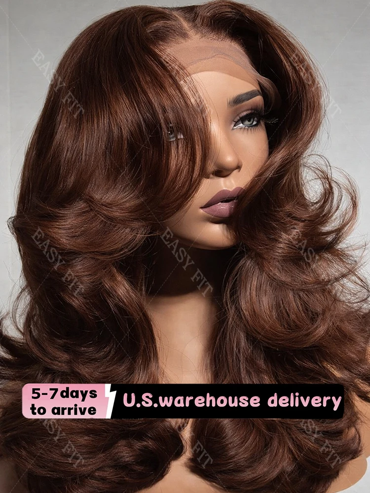 

Шоколадно-коричневый парик с прозрачной кружевной передней частью 13x6, 100% окрашенные волнистые волосы, предварительно сформированные, бразильские парики из натуральных человеческих волос