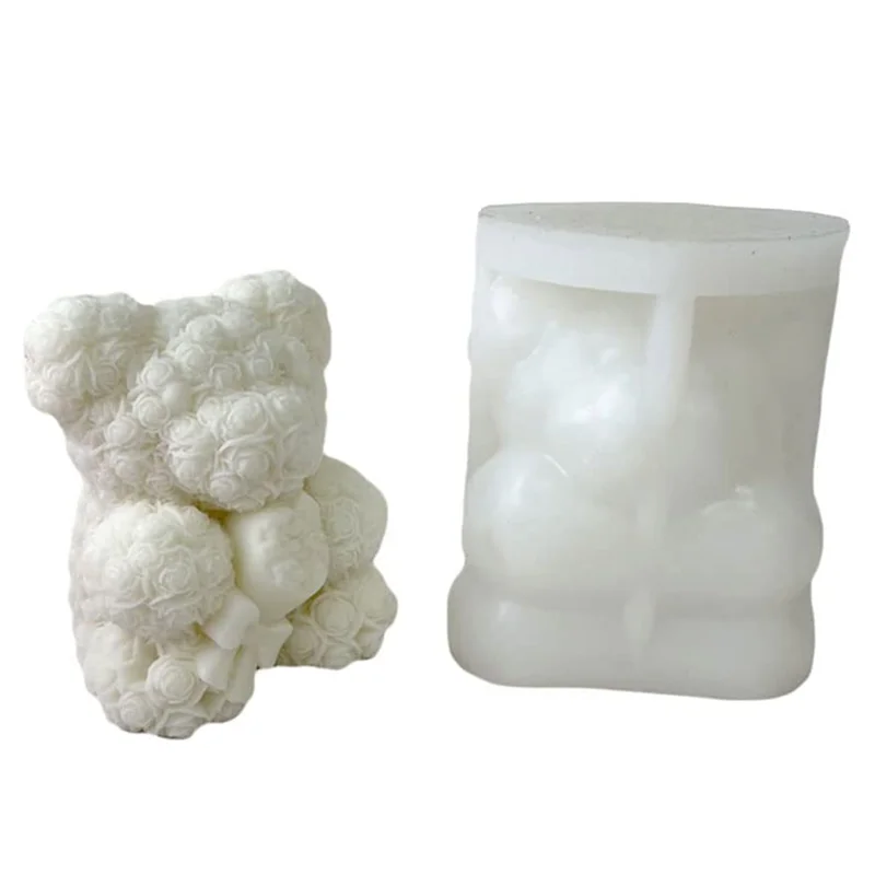 

Силиконовая форма с розой и медведем на День святого Валентина, силиконовые 3D формы для свечей, силиконовая форма для свечей, эпоксидная смола, сделай сам, мусс, торт, мыло