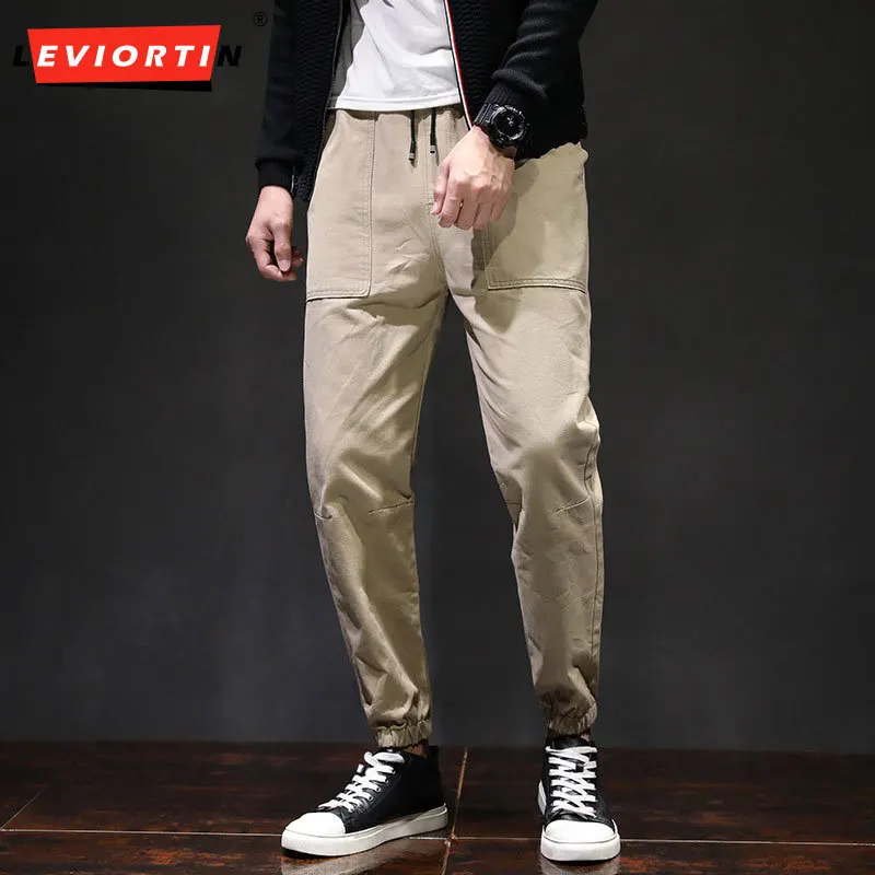 Men's pure cotton waist cinching pants, casual pants youth versatile, trendy and comfortable, new four season sports Harun pants