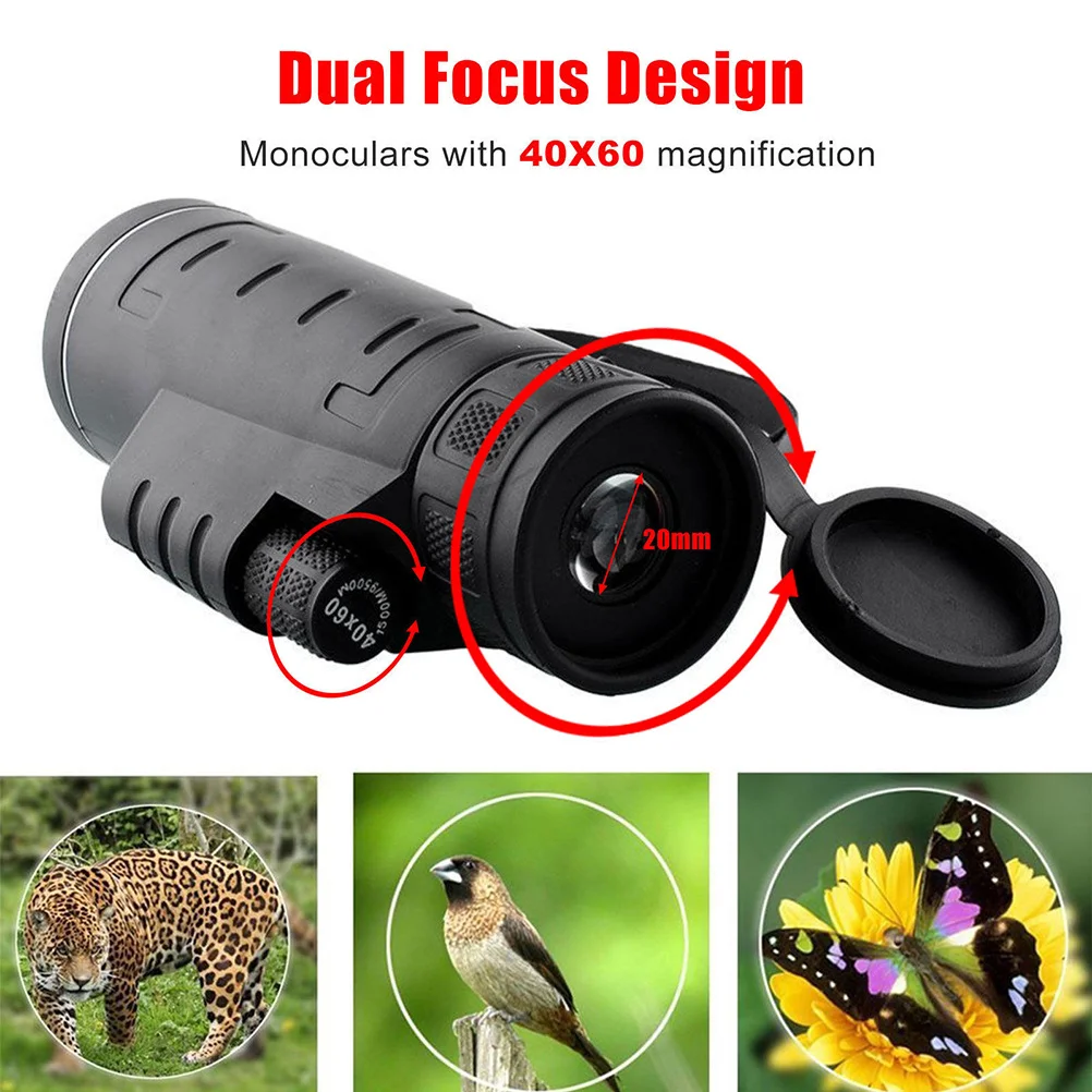 

60 Monocular Telescope For Outdoor 40X60 High Light Transmission Compact Lightweight Single Hand Operation Bird Watching Hunting
