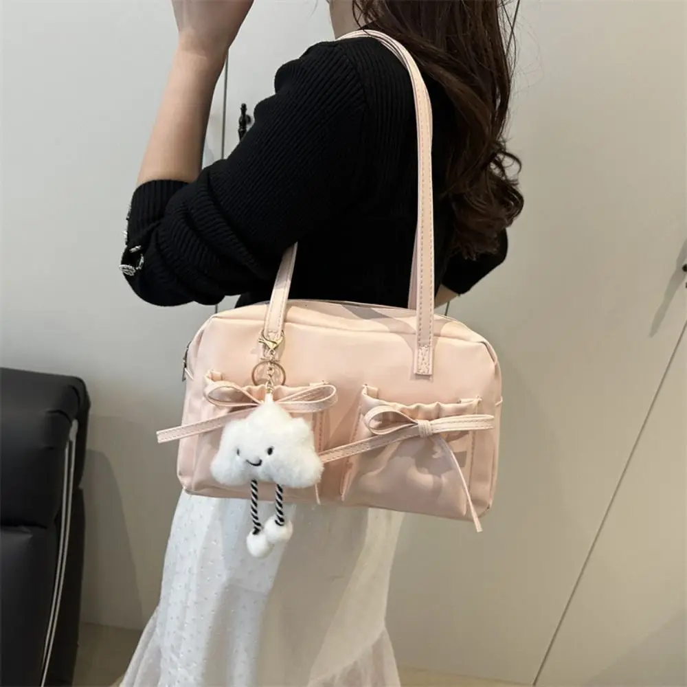 

Trendy French Style Bow Bowling Bag Bowknot Elegant Boston Shoulder Bag PU Leather Casual Women Handbags Girls
