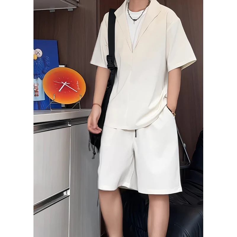 

Летние мужские комплекты больших размеров, модные рубашки поло с короткими рукавами из 2 предметов и шорты до колена, мужская одежда черного/абрикосового цвета