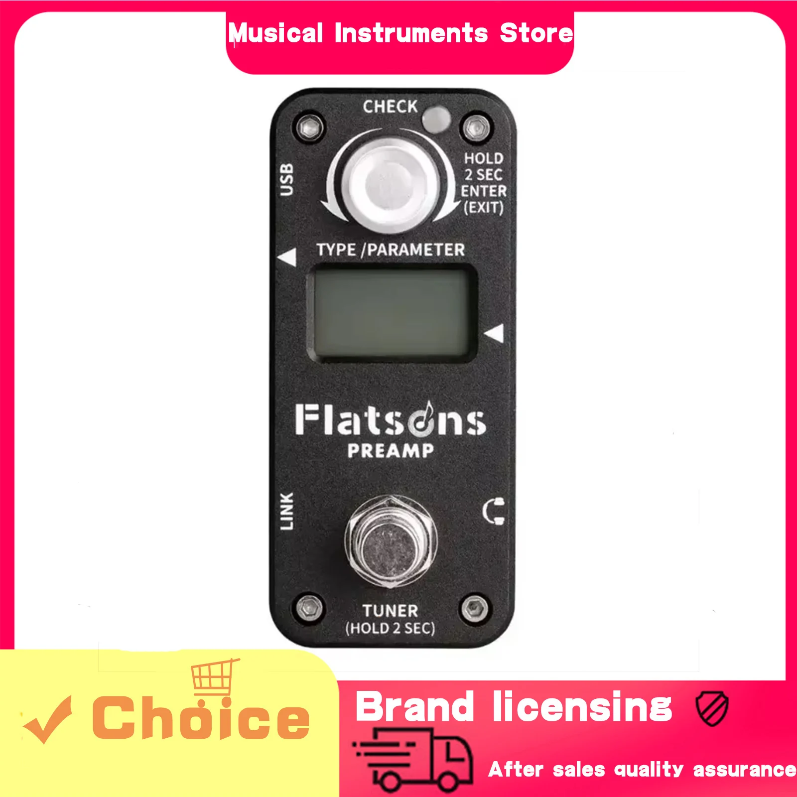 

Эффект-педаль FLATSONS: Clean, Overdrive, Distortion, Heavy Metal с функцией Noise Gate, симуляцией кабинета и тюнером