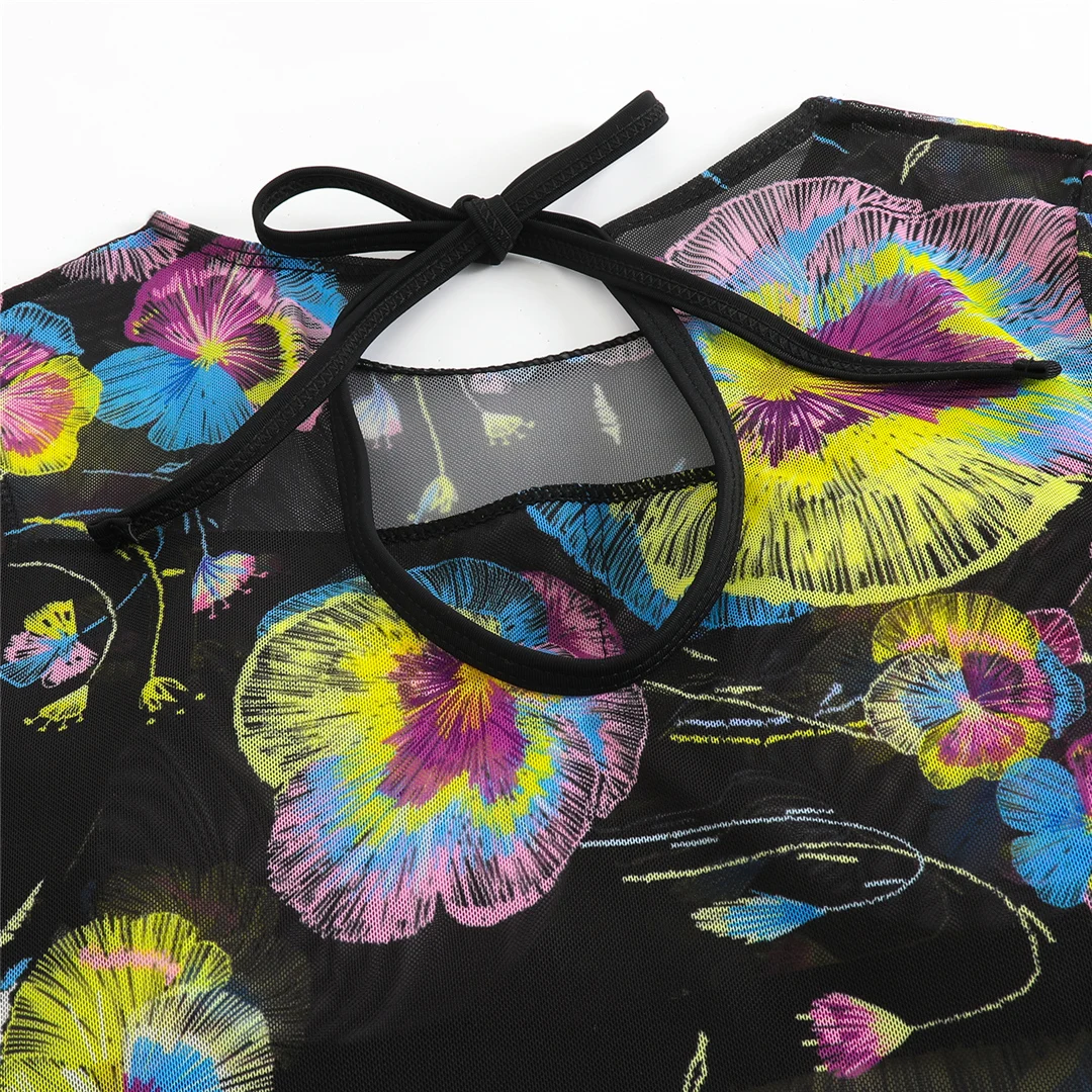 S - XXL Neuer bedruckter Badeanzug mit langen Ärmeln und Hose, einteiliger Damen-Badeanzug, floraler, gepolsterter Badeanzug, Badebekleidung, Modell V7176 – Detail 34