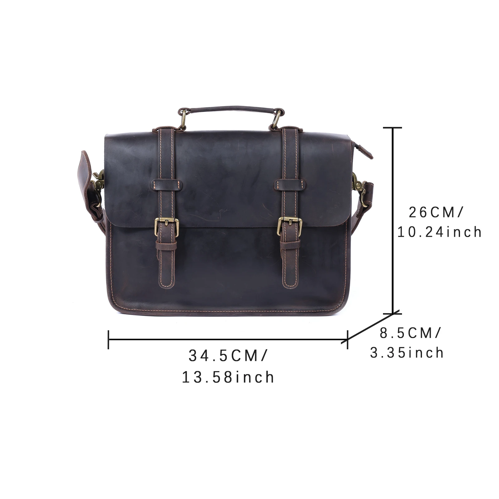 Vintage handgefertigte Aktentasche aus Crazy-Horse-Leder für Herren, echte Leder-Umhängetasche, Dual-Use-Laptop-Rucksack – Detail 3