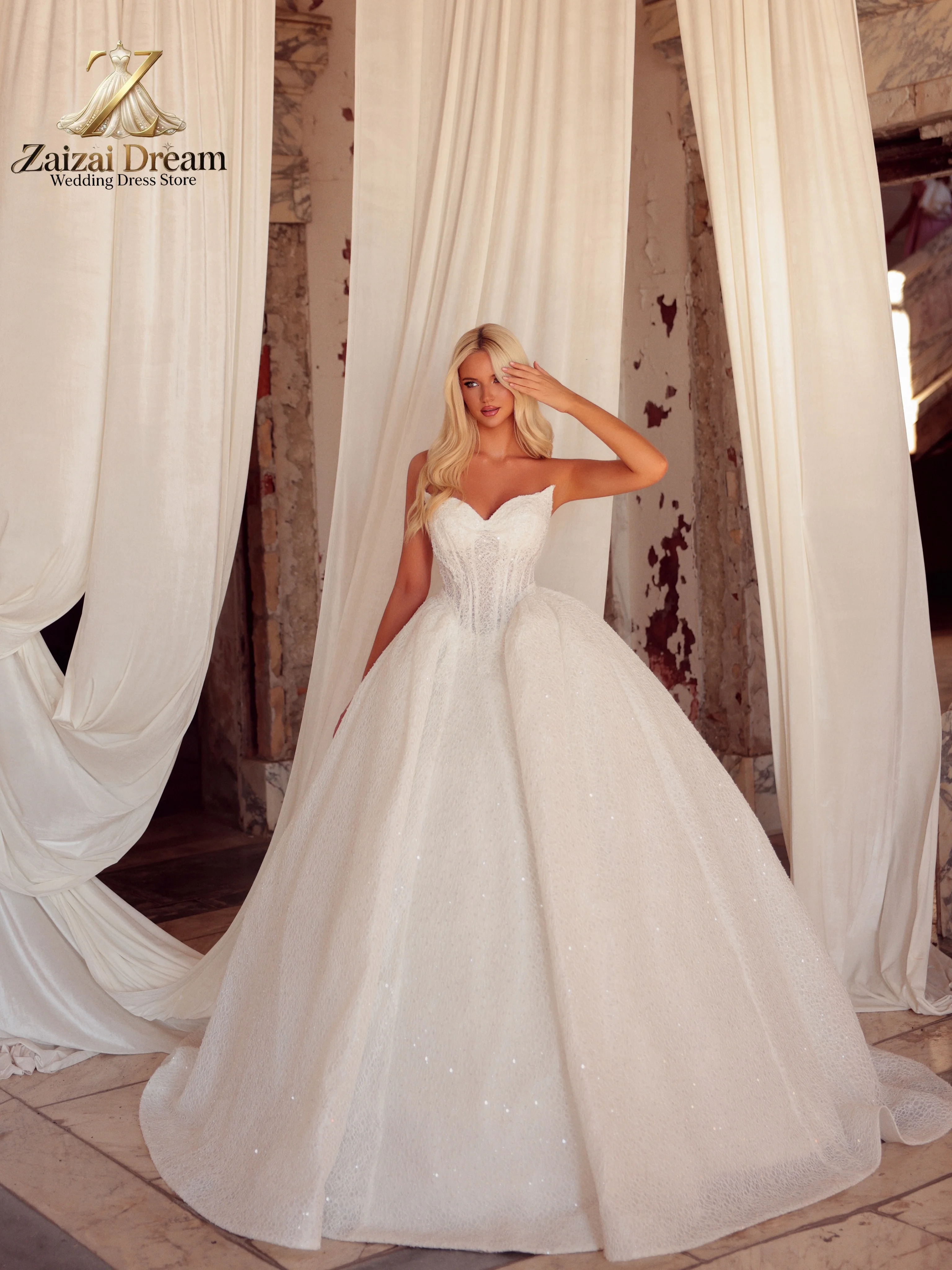 Customized Sparkling Wedding Dress Strapless Sweetheart Neck Lace Corset Bodice Princess Tulle Ball Gown Vestido De Novia