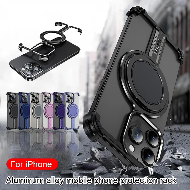 Luxury Aluminum Alloy Mobile Phone Protection Rack For iPhone 16 Pro Max 15 14 13 12 Metal Case Rimless Holder