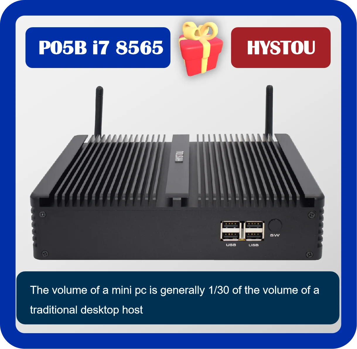 

Hystou Hot Sale Intel Core 7th i7 Processor UHD Graphics 4*USB 3.0 Port 16G 512G Home Theater Fanless Mini PC