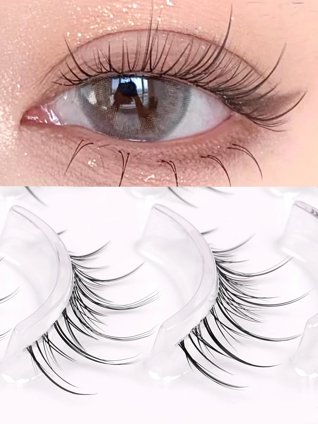 GROINNEYA Koreanische Manga-Wimpern, 5 Paar falsche Wimpern, falsche Wimpern, natürliche Wispy, weiche Wimpernverlängerung, Comic-Auge, transparentes Band