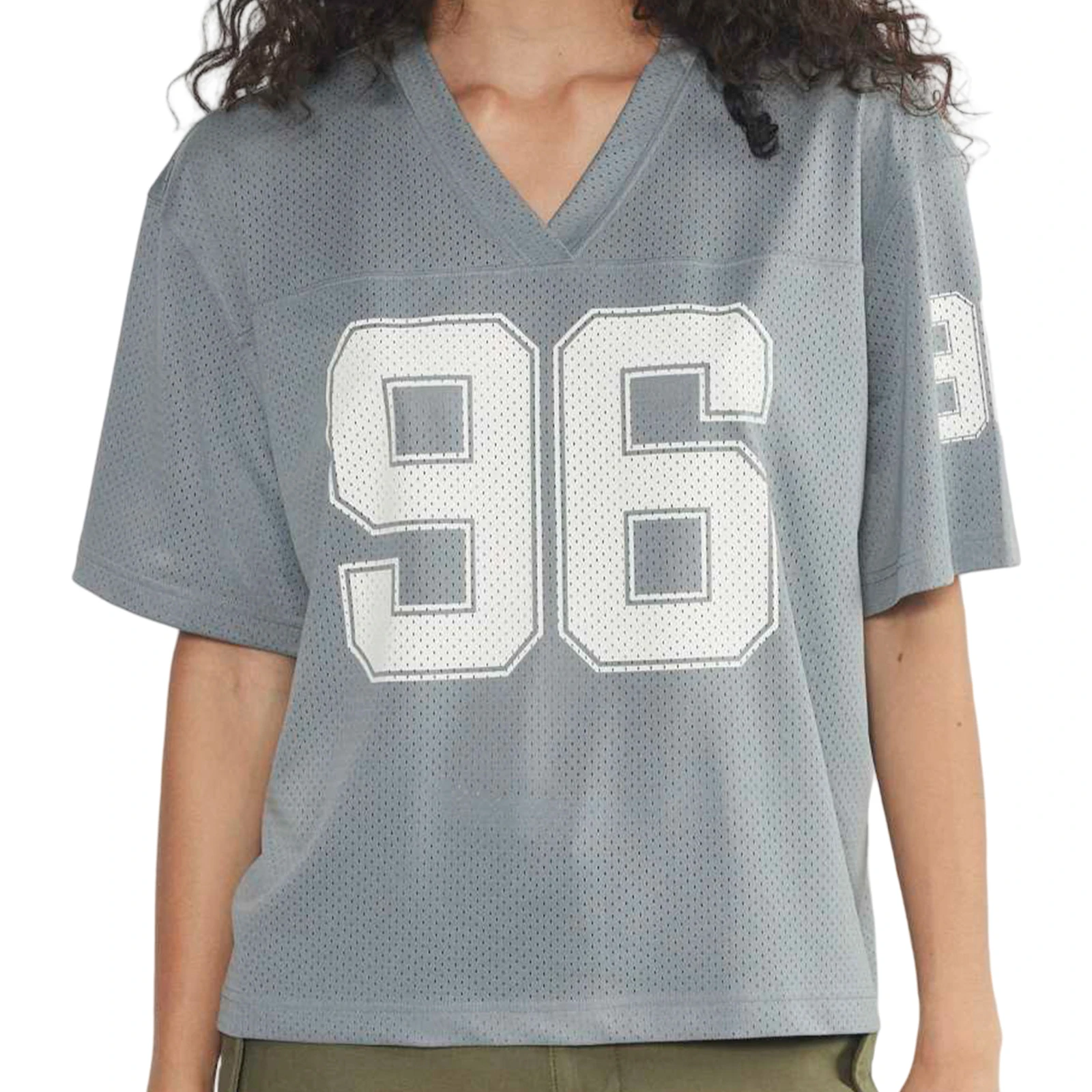 Women's Summer Casual Jersey Tee Short Sleeve Number Print V Neck Loose Fit Tops
