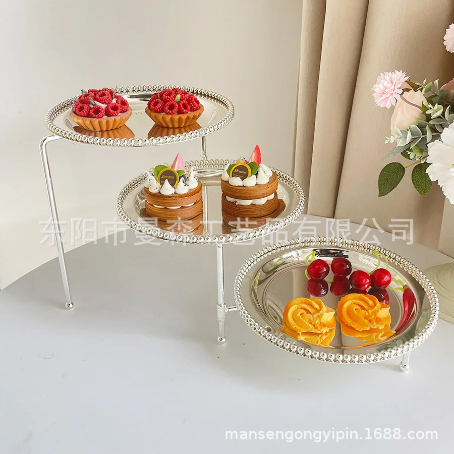 Three-layer cake table dessert table activity display table ornament golden dessert snack plate can be rotated freely