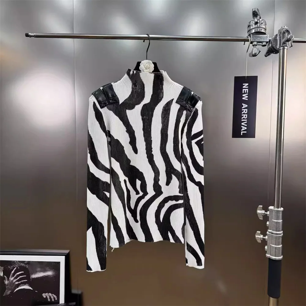 2025年レディースファッションシャツ、スパンコール付きレオパード柄、ストレッチコルセット、レディースTシャツ、Y2Kファッション、新品高品質プルオーバーブラ