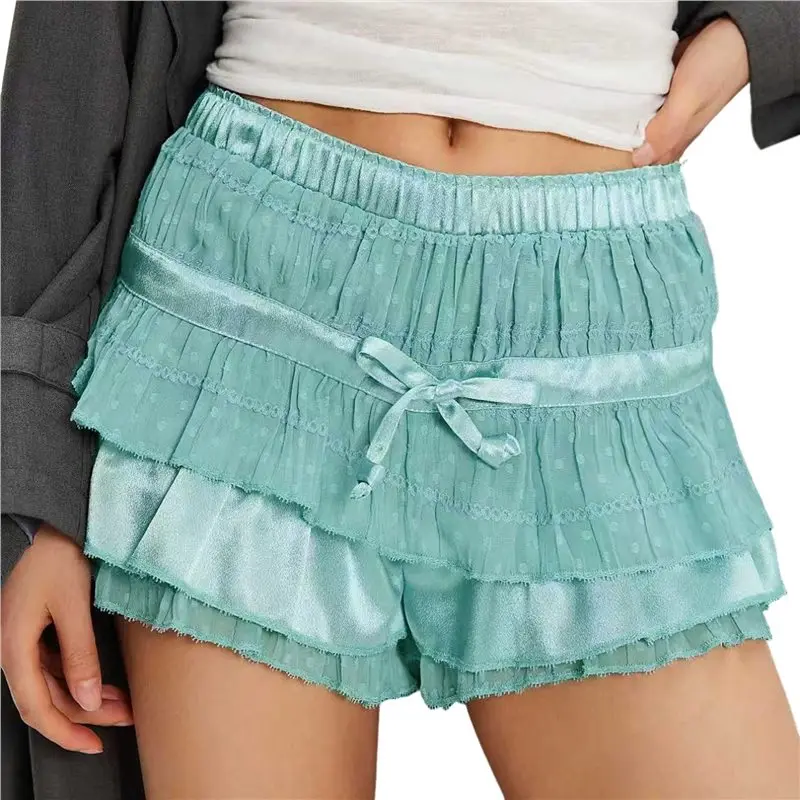 

Многослойная кружевная мини-юбка CYL с шортами, летние повседневные шорты-блумеры в стиле Y2K, А-силуэт, с оборками, многослойные, струящиеся
