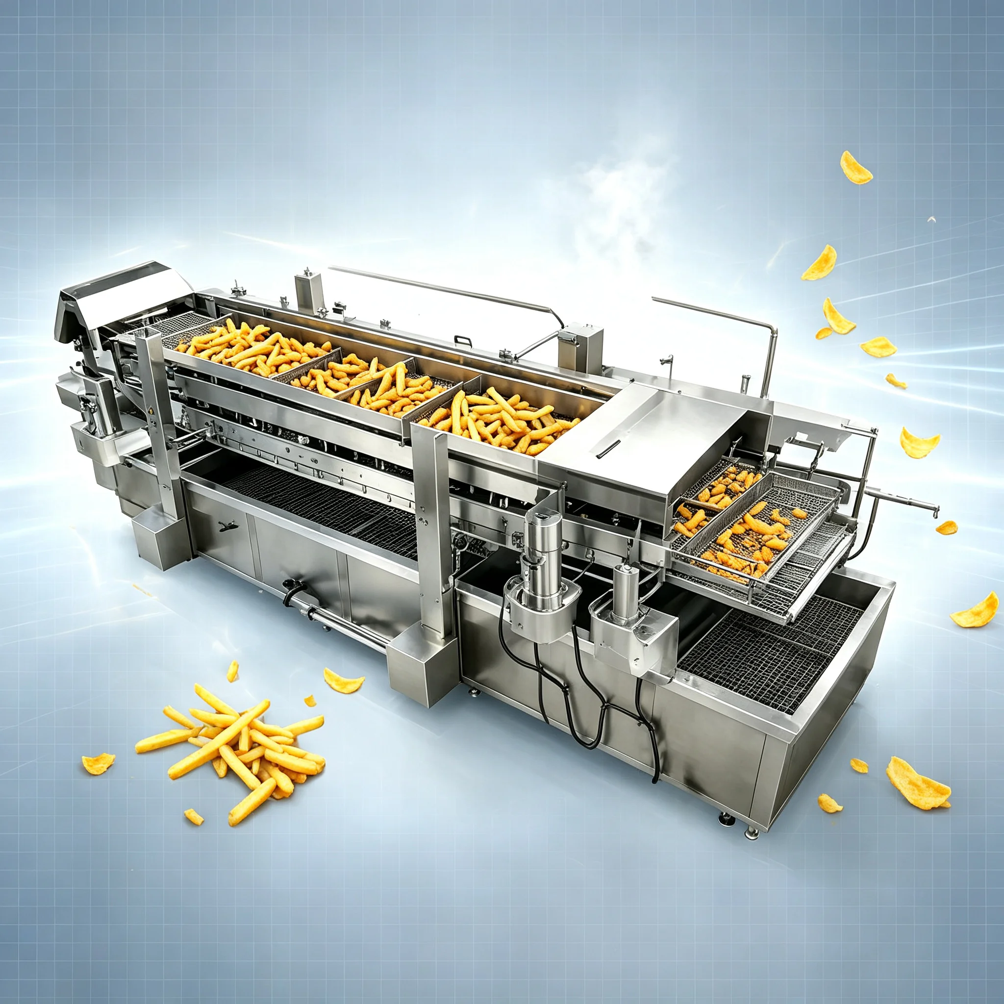 Conveyor Frying Line Stainless Steel Fryer For Falafel Donut Onion Garlic Food Factory Processing Customized