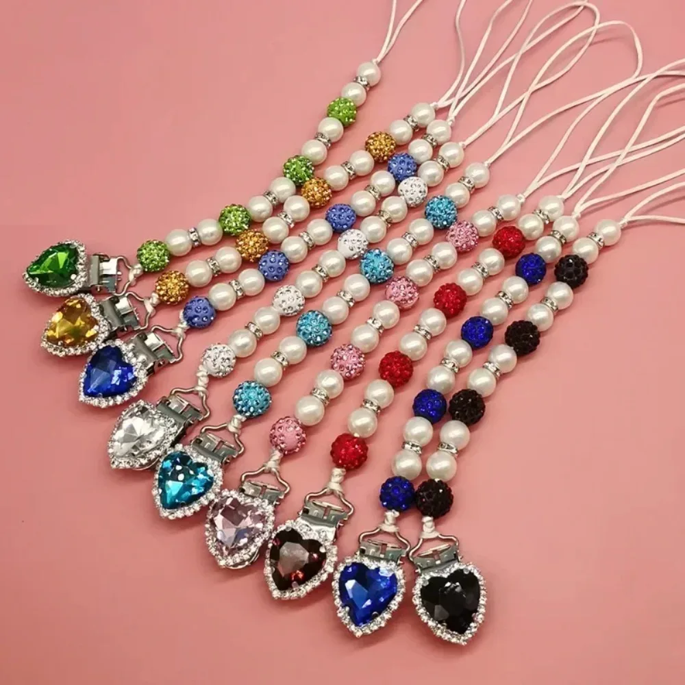 1Pc Luxury Beautiful Rhinestone Pacifier Clip Chain for Baby Newborn Vintage Pearl Crystal Nipple Clip Holder Nipple Accessories