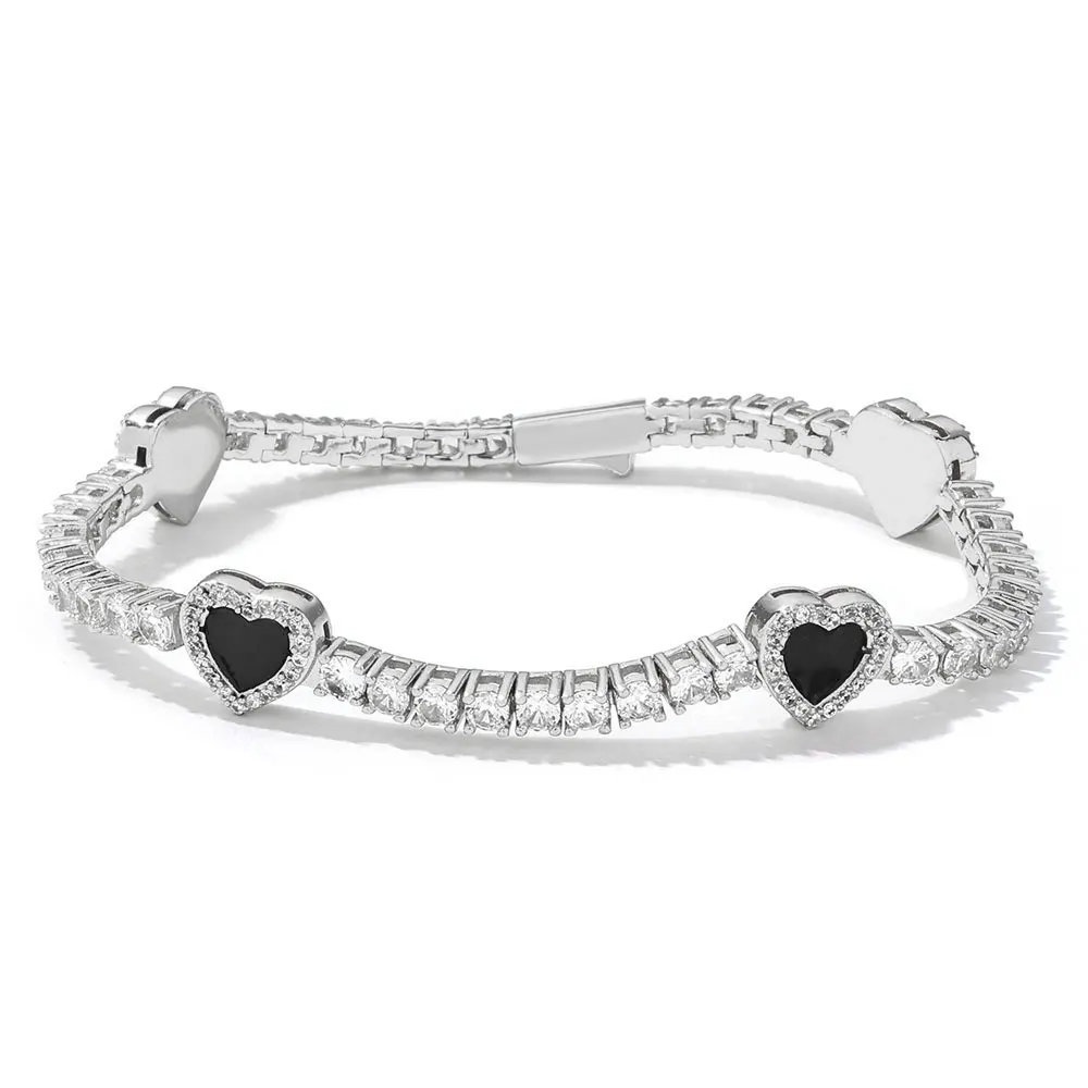 

ESKEEM Hot Selling Colorful Heart Shaped Tennis Chain 4mm Wide Gold Plated Tennis Bracelet Hip Hop Women Jewelry