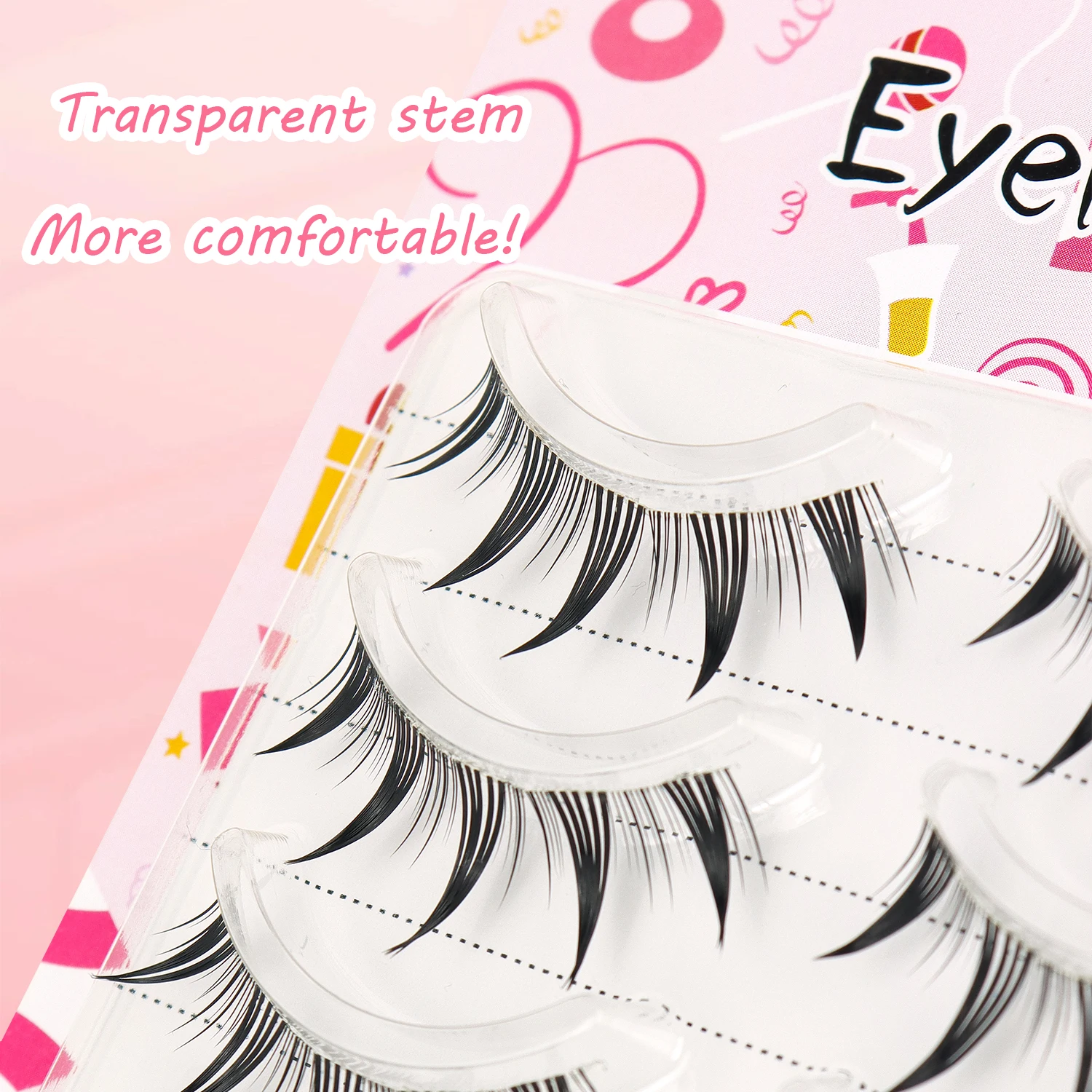 5 par małych sztucznych rzęs Demon z przezroczystymi łodygami i spiczastymi końcówkami do cosplay w stylu Lolita