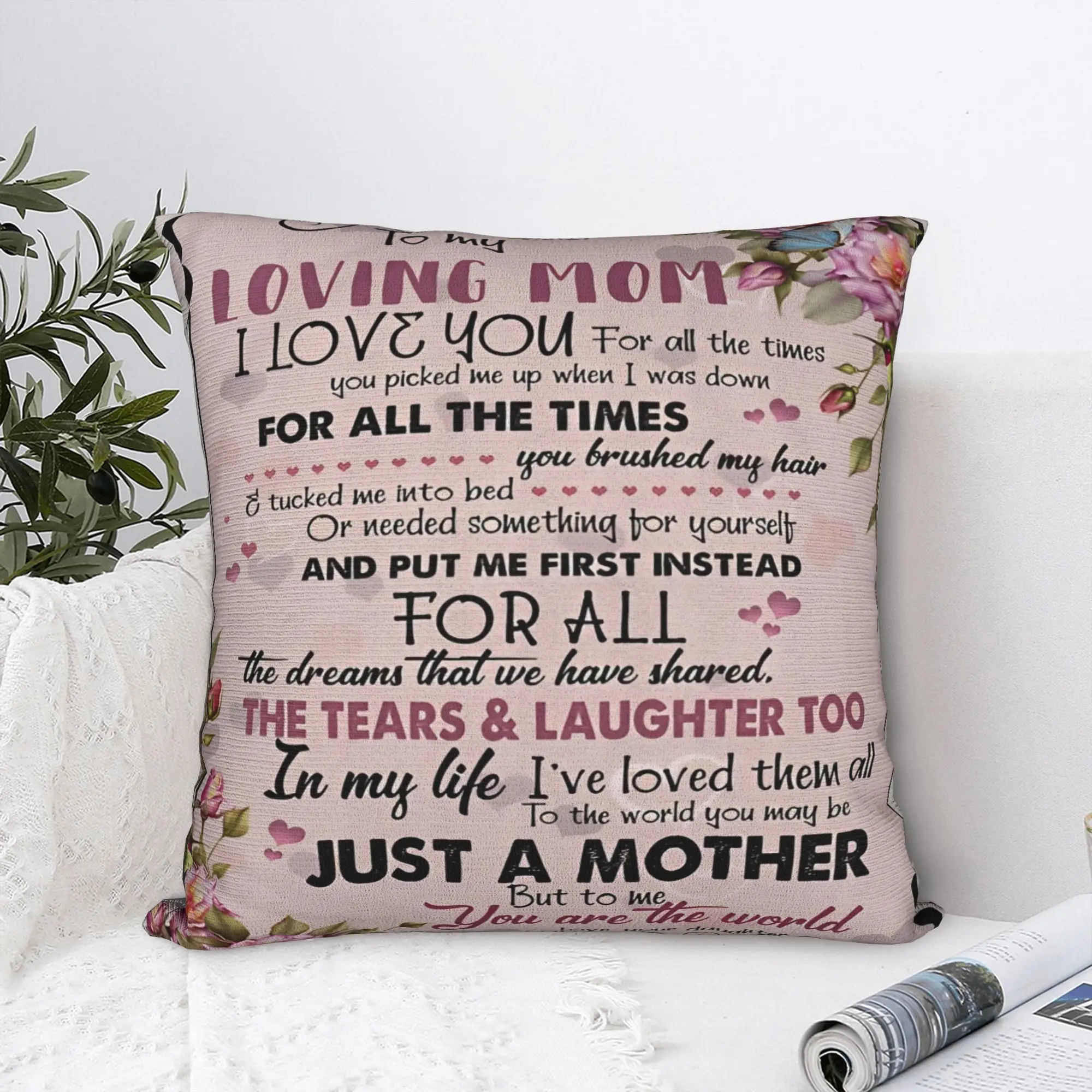 Mother's Day  Square Pillow Cases Letter From Daughter Cushion Covers Fashion Zipper Decorative Pillowcase for Seat 40x40cm