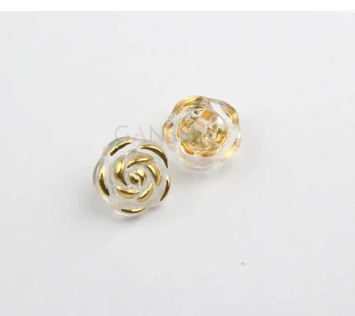 30pcs/lot Size:12.5-18mm Acrylic Transparent Rose Flower Button Gold Edge Handmade Craft Sewing Accessories (ss-68)