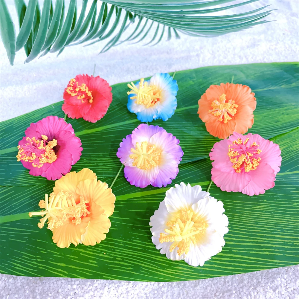 8 Pcs Hawaii Flower Hair Clip Hibiscus Hair Clips Hawaiian Beach Hair Accessories Decorative Hair Clips for Beach Party Wedding