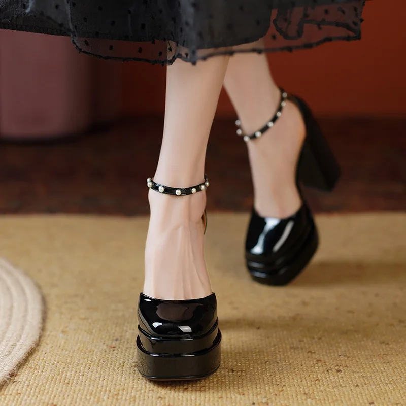 

Summer New Women's Sandals Thi Heel Waterproof Platform Comfortable Wedding oes Red Wine oes Embellied Beads Formal P...