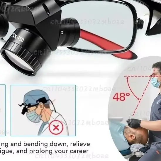 Dental 5X High-Performance Loupes with LED Ergo Conversion Lens Corner Structure Parallel Field of Vision Plastic Adjustment