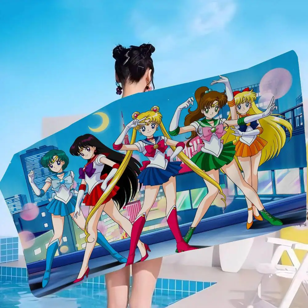 Anime Sailor Moon Microfiber Blanket Quick Drying Beach Towels Oversized Printing Super Absorbent Pool Towel Blanket