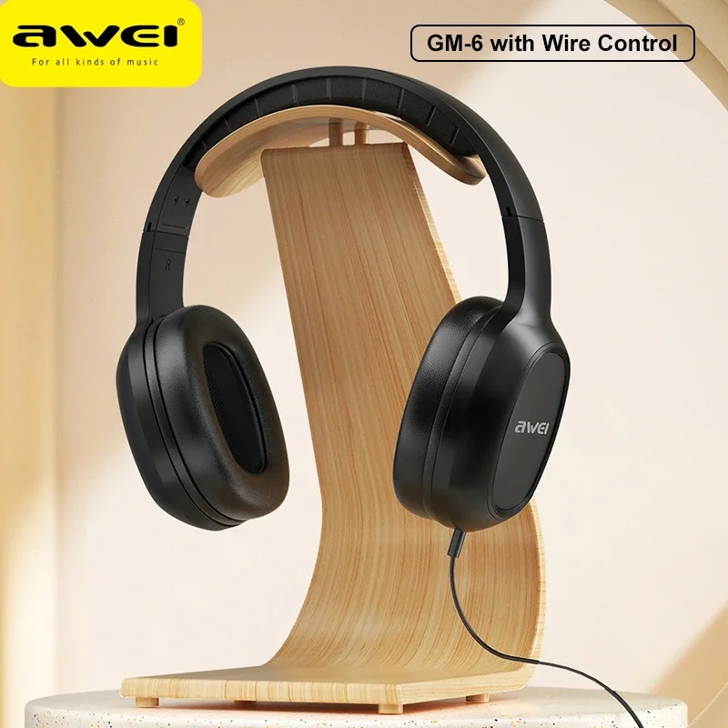  Awei GM-6 Wired Professional Headphone with Wire Control Game Wired Headset With Mic 3.5mm AUX Plug For PC Computer Laptop 