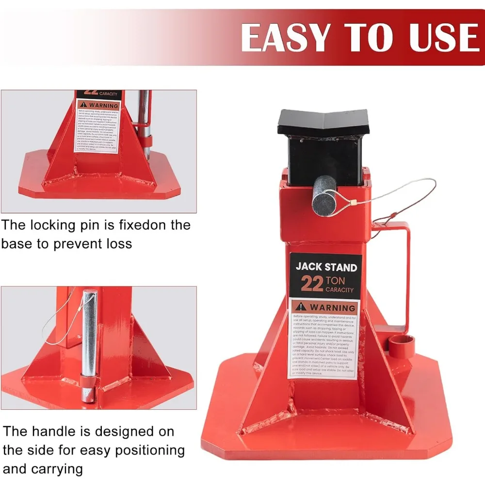 헤비 듀티 조절식 자동차 잭 스탠드 - 22톤 용량, 19.75인치 높이, 트럭 및 중장비 차량에 적합
