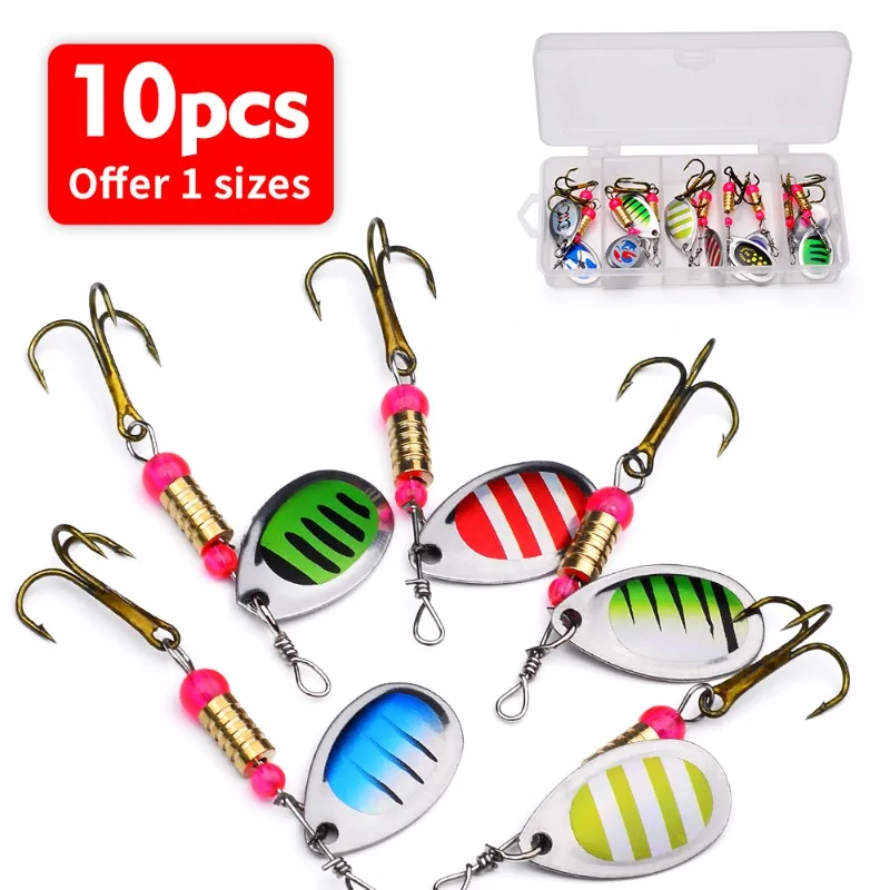 PROBEROS 10pcs/box Lure Baits Spinning Sequins 3.2g-6cm With Treble Hook Coloful Artificial Hard Lures Fishing Accessories