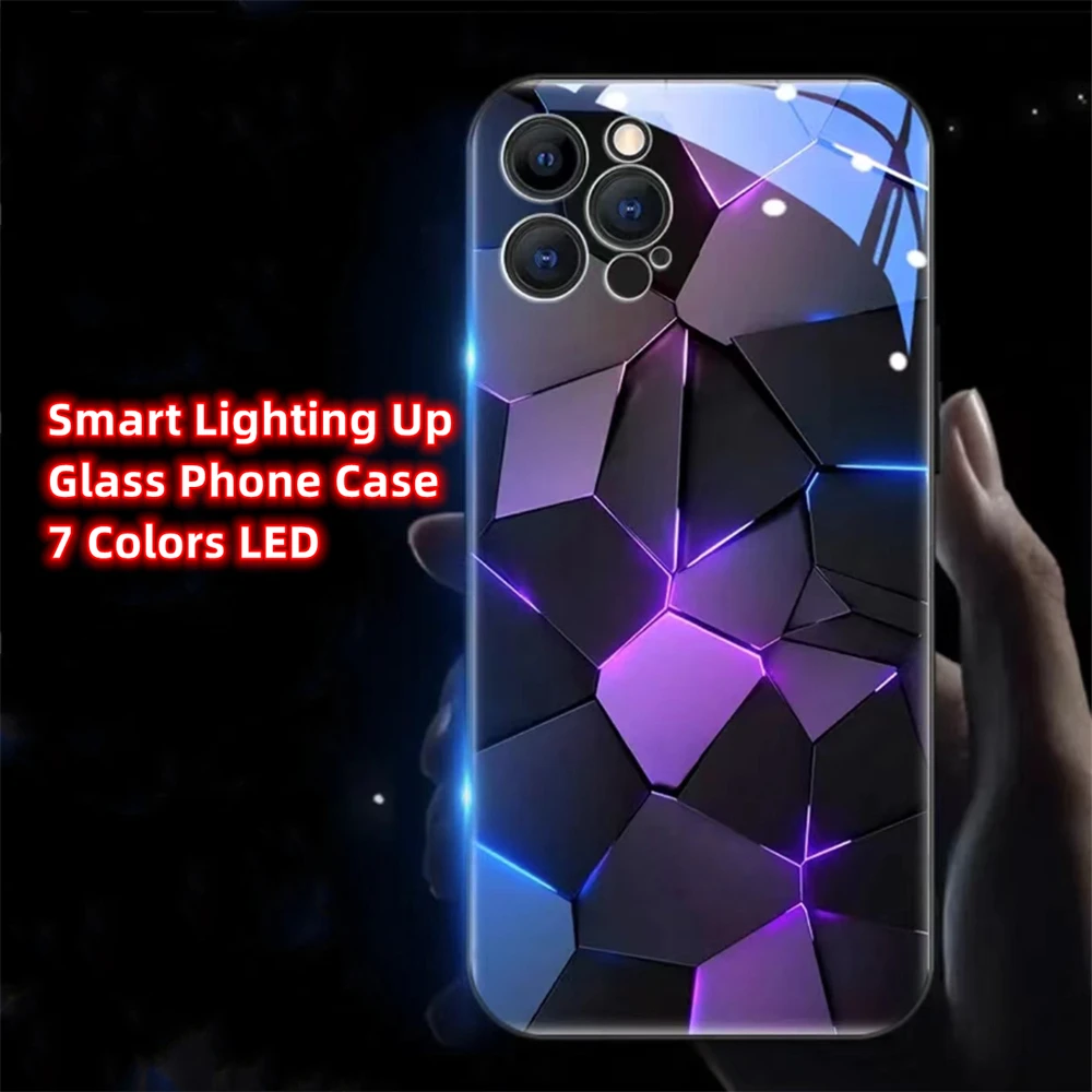 

Blue Purple Rhombus Luminous Glass LED Calling Light Up Phone Case For Samsung S24 S23 S22 S21 S20 FE Note 10 Plus 20 Ultra A54