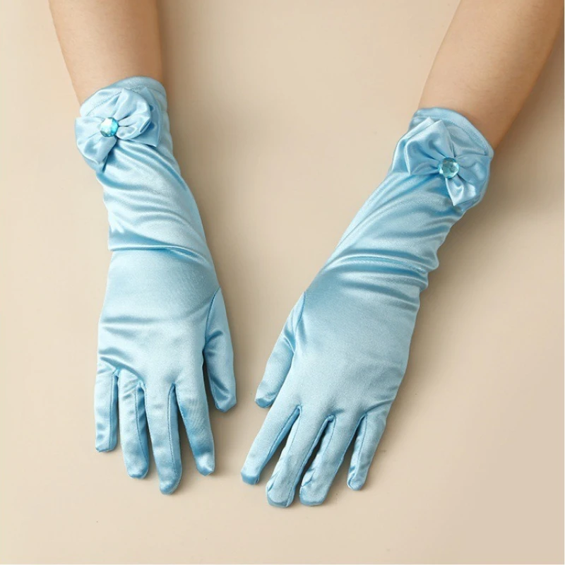 

Bow Long Gloves for Girls Princess Party Satin Gloves Stage Performance Wedding Accessories Elastic Wrist Christmas Pageant