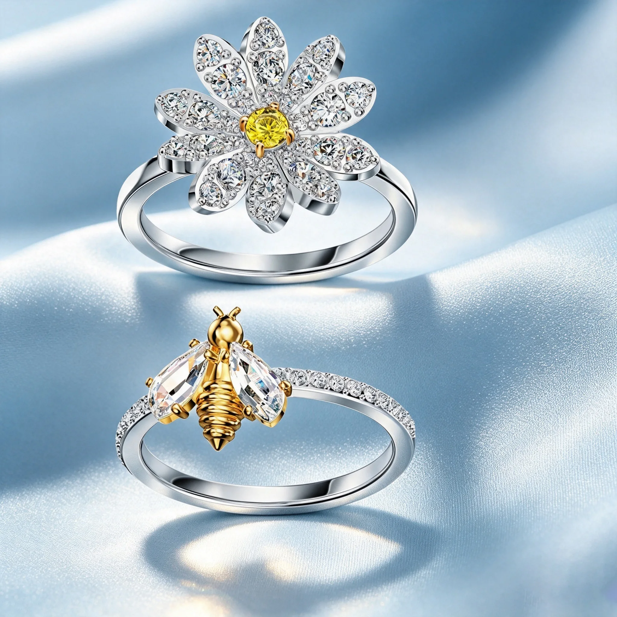 Women's Multilayer Stackable Open CZ Butterfly Floral Ring