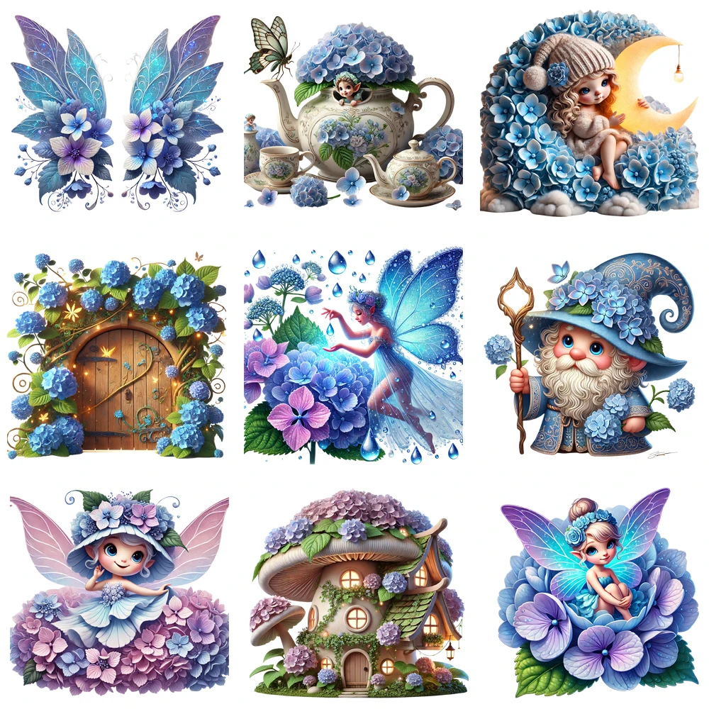 

15 см детская мультяшная гортензия, фея, термопереносная наклейка DTF, футболка «сделай сам», железные нашивки для переноса одежды, наклейка