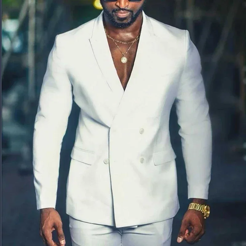 

Double Breasted African Suits For Men Wedding Prom Slim Fit 2 Piece Set Custom Male Fashion Groom Tuxedo Custome 2026